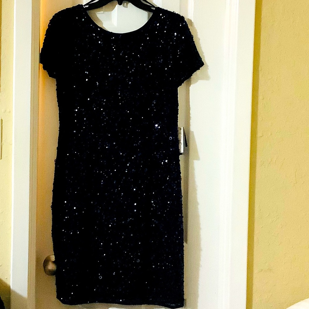 Adrianna Papell Navy Sequin Dress Sz 12